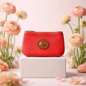 Vtg‎ Dooney & Bourke Persimmon Red Orange Pebbled AWL Leather Zip Coin Pouch